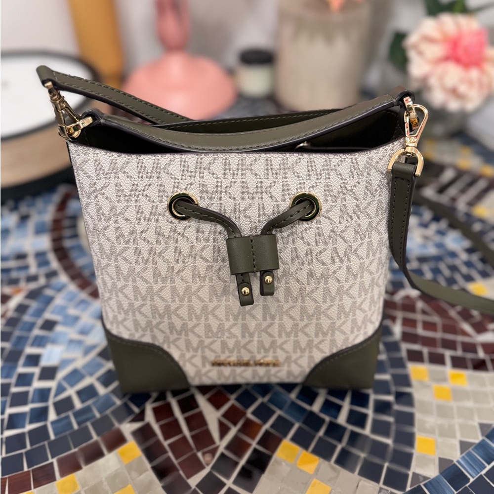 Michael Kors Green and Cream Crossbody Bag with Monogram